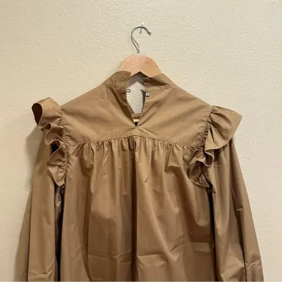 Tuckernuck Xirena Camel Brown Cotton Long Sleeve Mini Dress Small - Picture 9 of 12